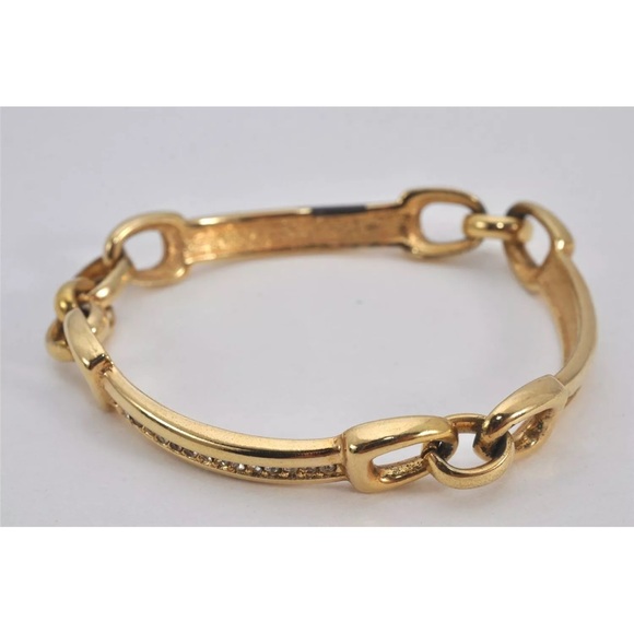 Authentic Christian Dior Rhinestone Chain Bracelet Gold Tone CD - Picture 3 of 10